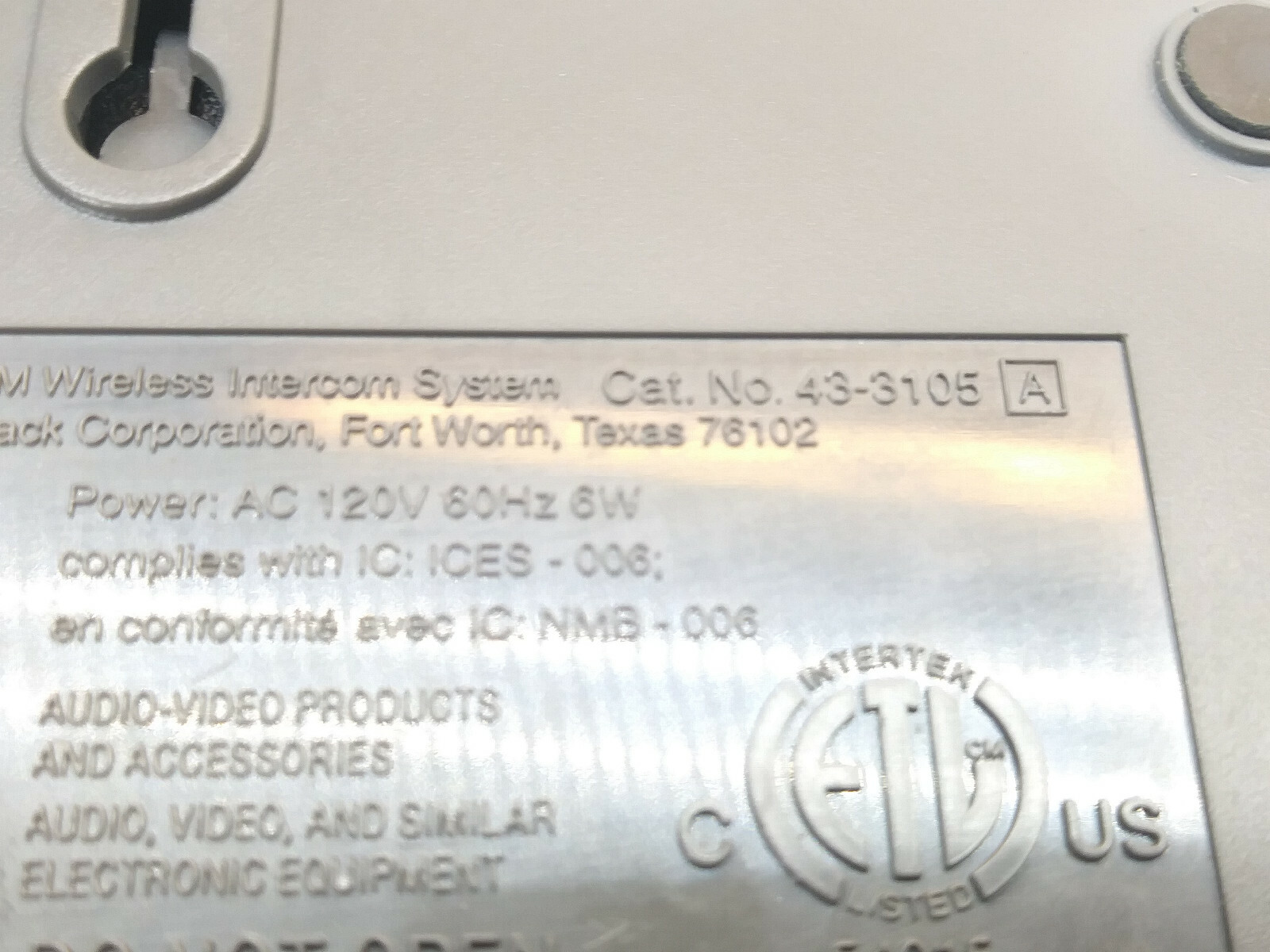 Radio Shack 3 Channel FM Wireless Voice Intercom System 43-3105 Used