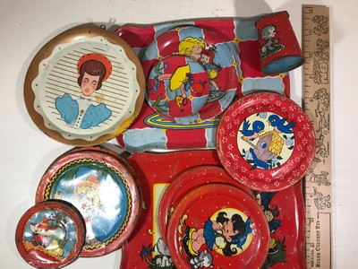 LOT (12) Ohio Art Dishes Plates SET toy mexican kitten flowers BIRDS Vintage