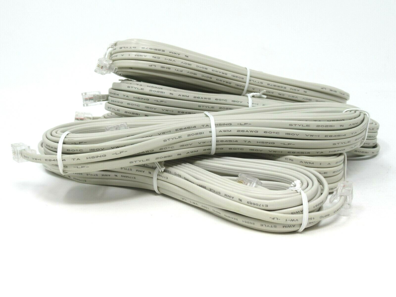 Telephone Line Cord Cable 25 ft RJ11 DSL Modem Fax Phone 5 Count 125 ft Total