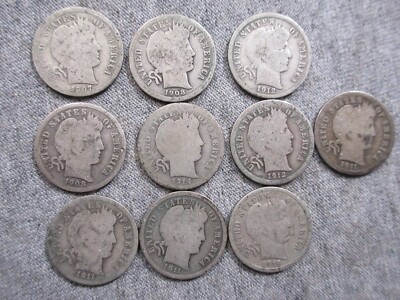 silver Barber dimes set of 10 lot A