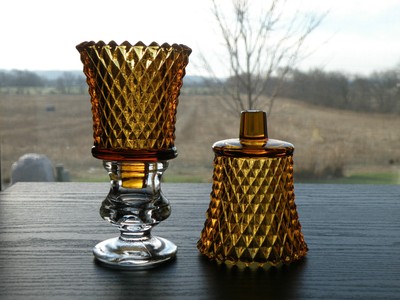 HOMCO Home Interiors Set of 2 Amber Jewelite Diamond Votive Cup Candle Holder