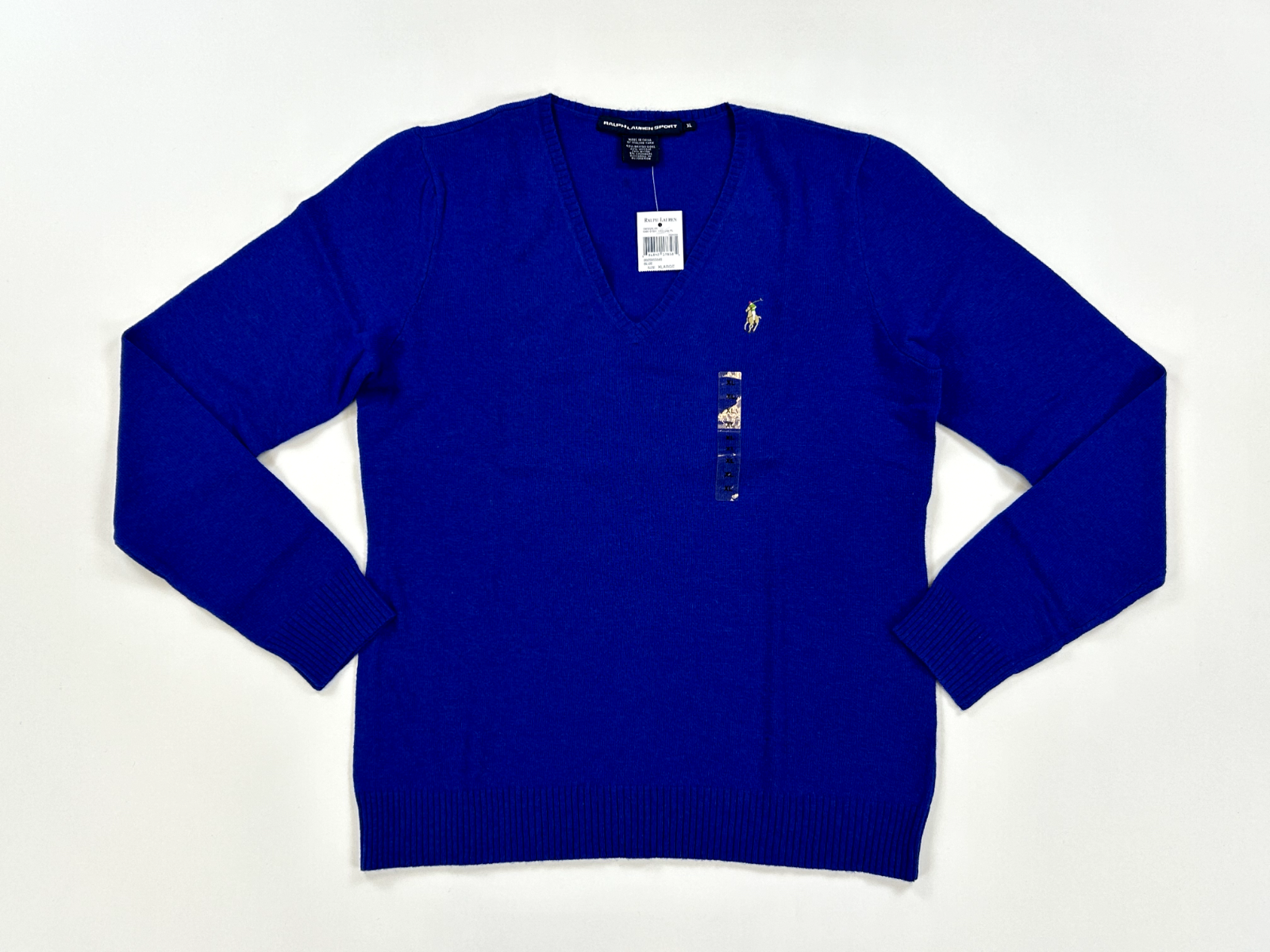 Женский свитер Polo Ralph Lauren RL Sport из полушерстяной смеси с V-образным вырезом - Синий - Размер: XL