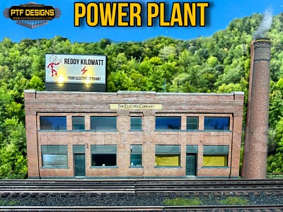 O Scale POWER PLANT   - Building Flat/ front w/LEDs -scratch built Lionel MTH