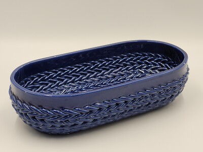 Cobalt Blue Ceramic Bread Basket Italy Studio Pottery