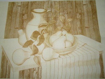 2 Tri Chem Fruit Jugs Still Life Pre-Shade Pictures Fruit Grapes Pears Pitcher