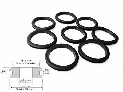 Pack of 8 Rubber Grommets: 2-1/2'' Inside Diameter - 1/8'' Groove Width - Fits 2-3