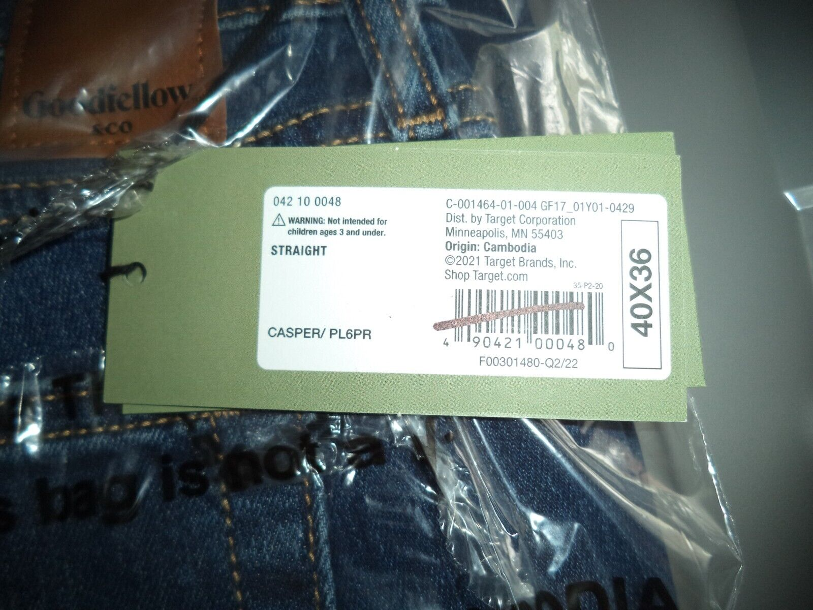 Goodfellow Straight Jeans Size 40 x 36 Big & Tall Blue Casper New NWT