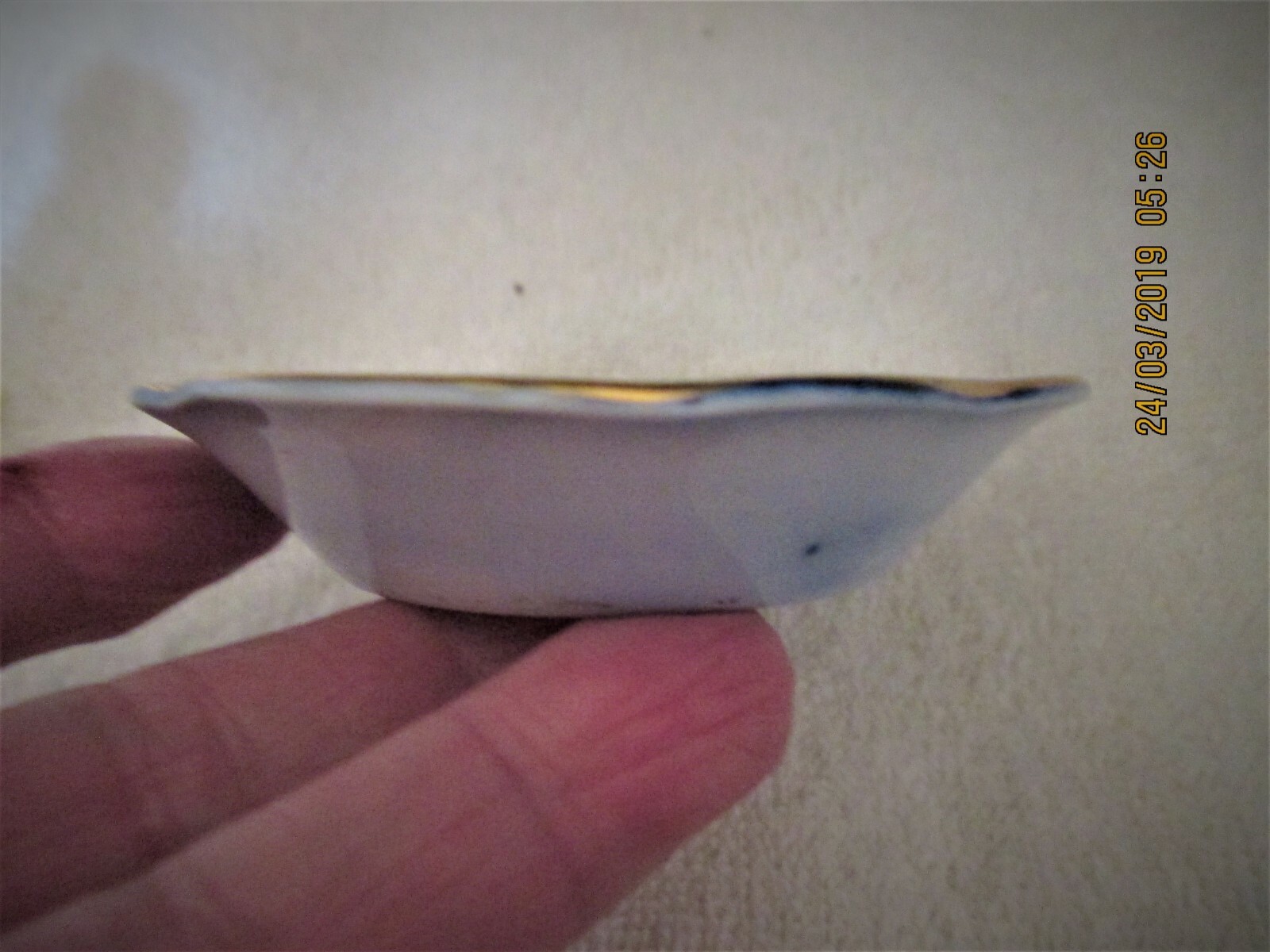 HENRY ALCOCK ENGLAND FLOW BLUE BUTTER PAT GOLD TRIM DELAMERE 2 3/4