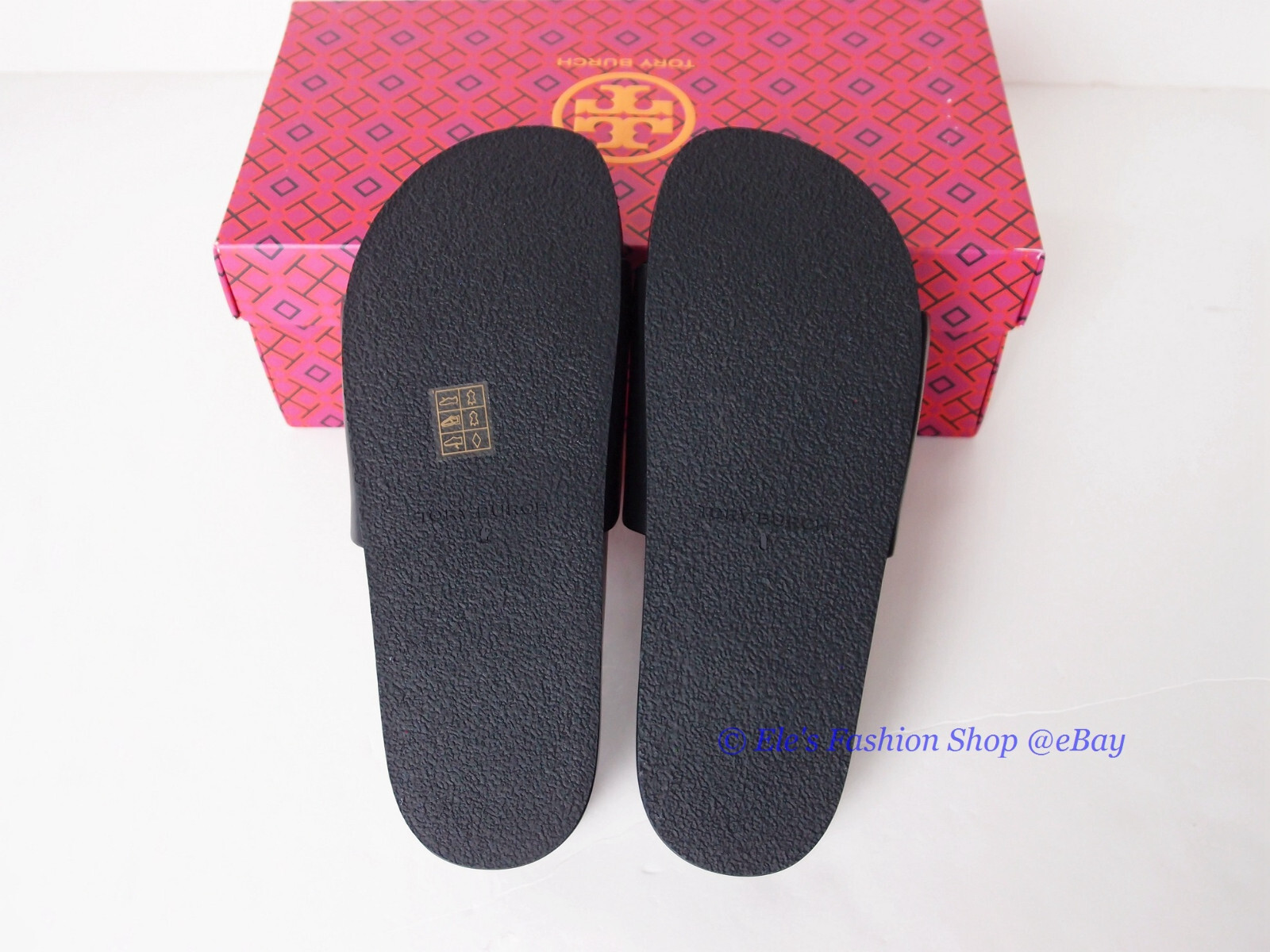 Pre-owned Tory Burch Patos Disk Leather Slides Black Us 8.5 Authentic