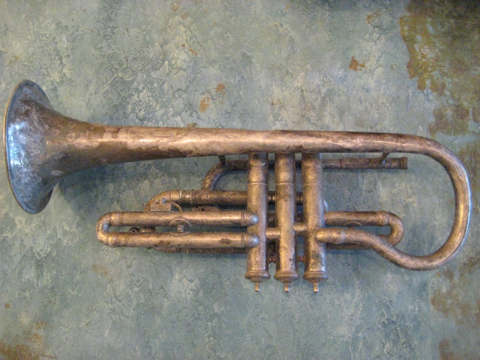 AS/IS Restore C BRUNO & SON Special Grade ETCHED Silver CORNET Horn VTG Antique