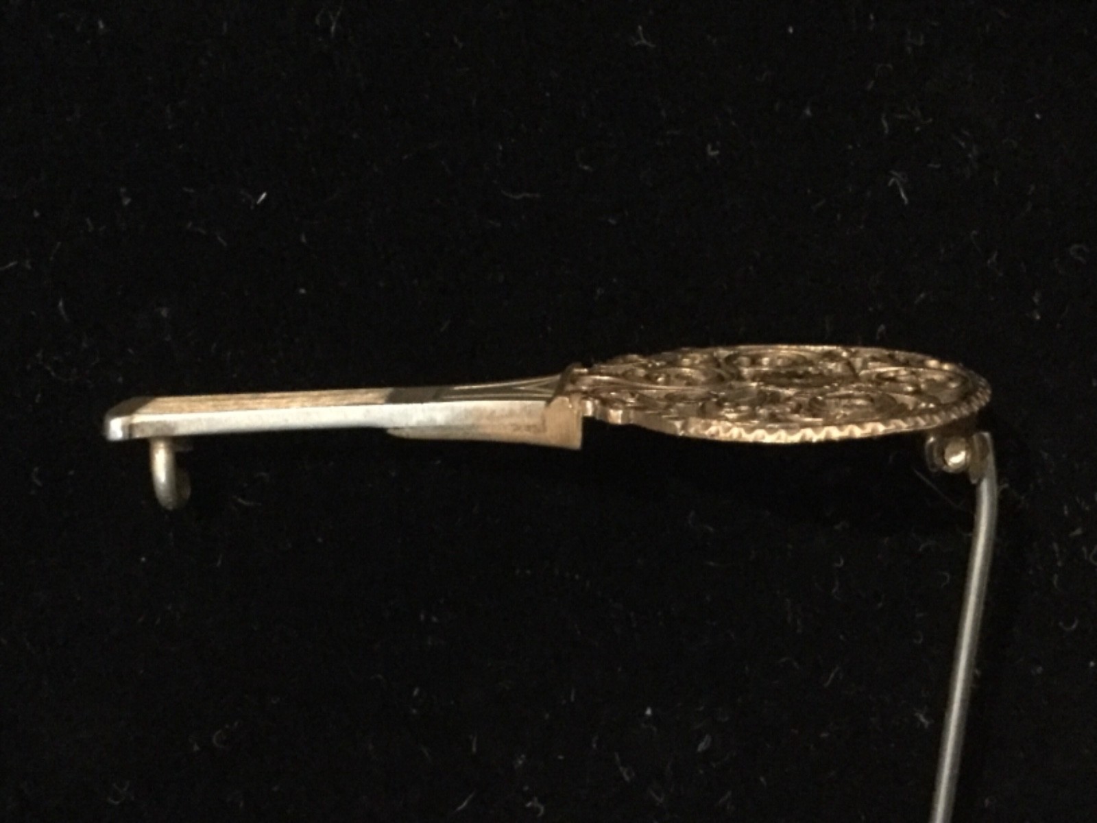 Antique Victorian  filigree gold filled tennis racquet shaped brooch pin