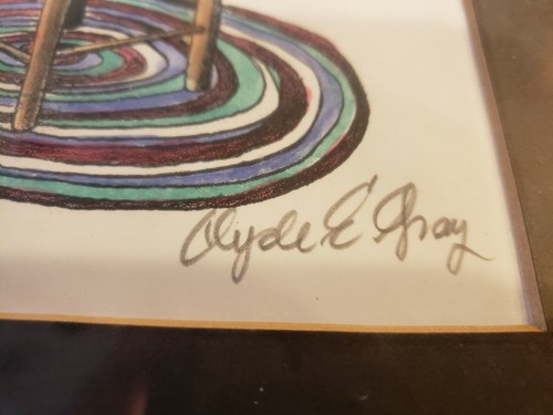 VINTAGE Framed Art Signed Clyde E Gray Hooked Rug