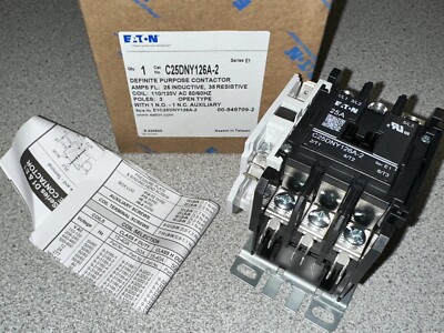 NEW Eaton C25DNY126A-2 Definite Purpose Contactor 3P 25A 1 NO 1 NC 110/120V Coil