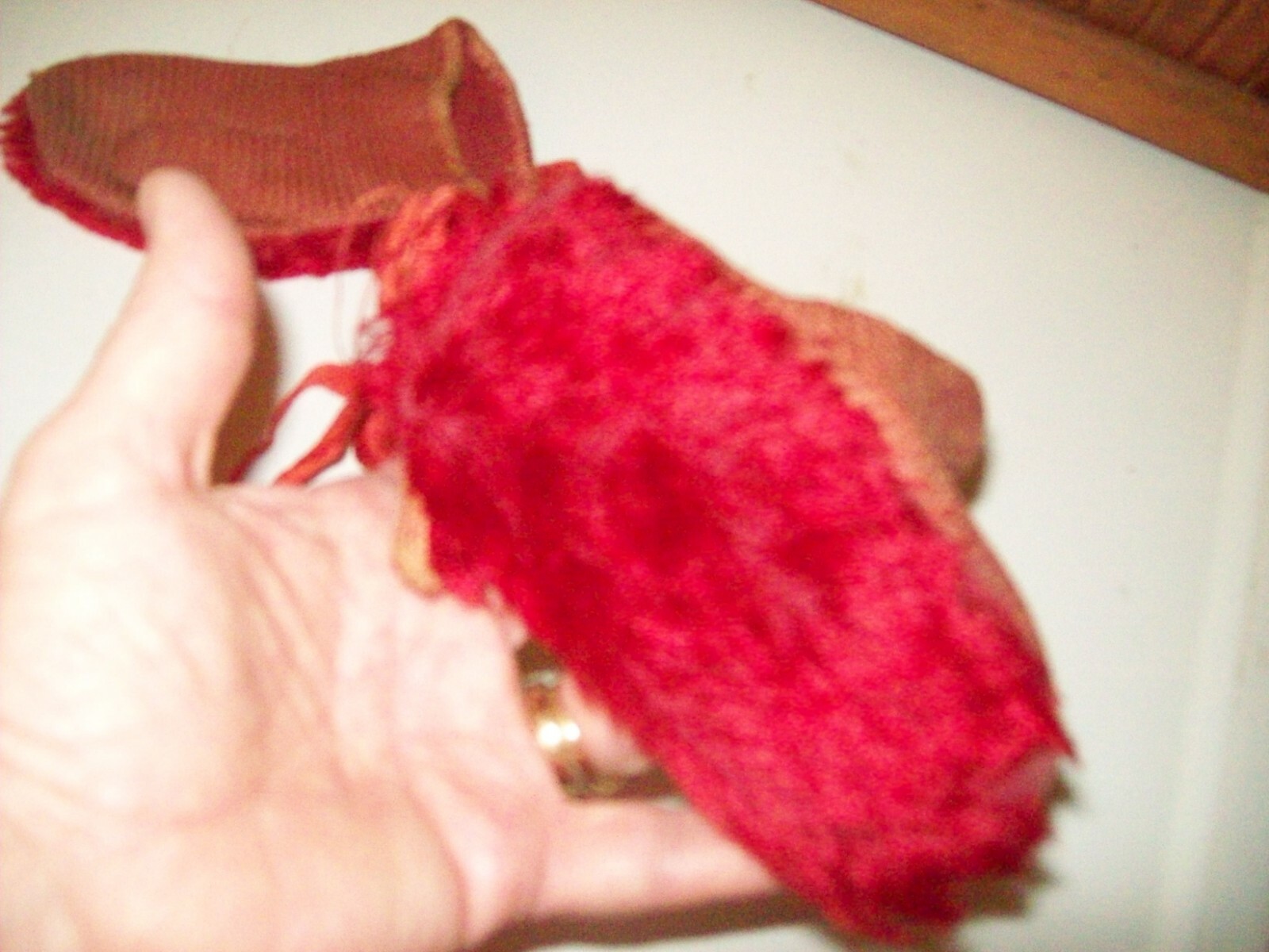 AAFA Early Childs Red Mittens--Knitted Wool-Horsehair Fur Upper