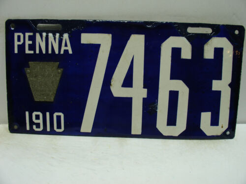 1910 Pennsylvania License Plate     7463    Porcelain and Metal    Vintage 11251