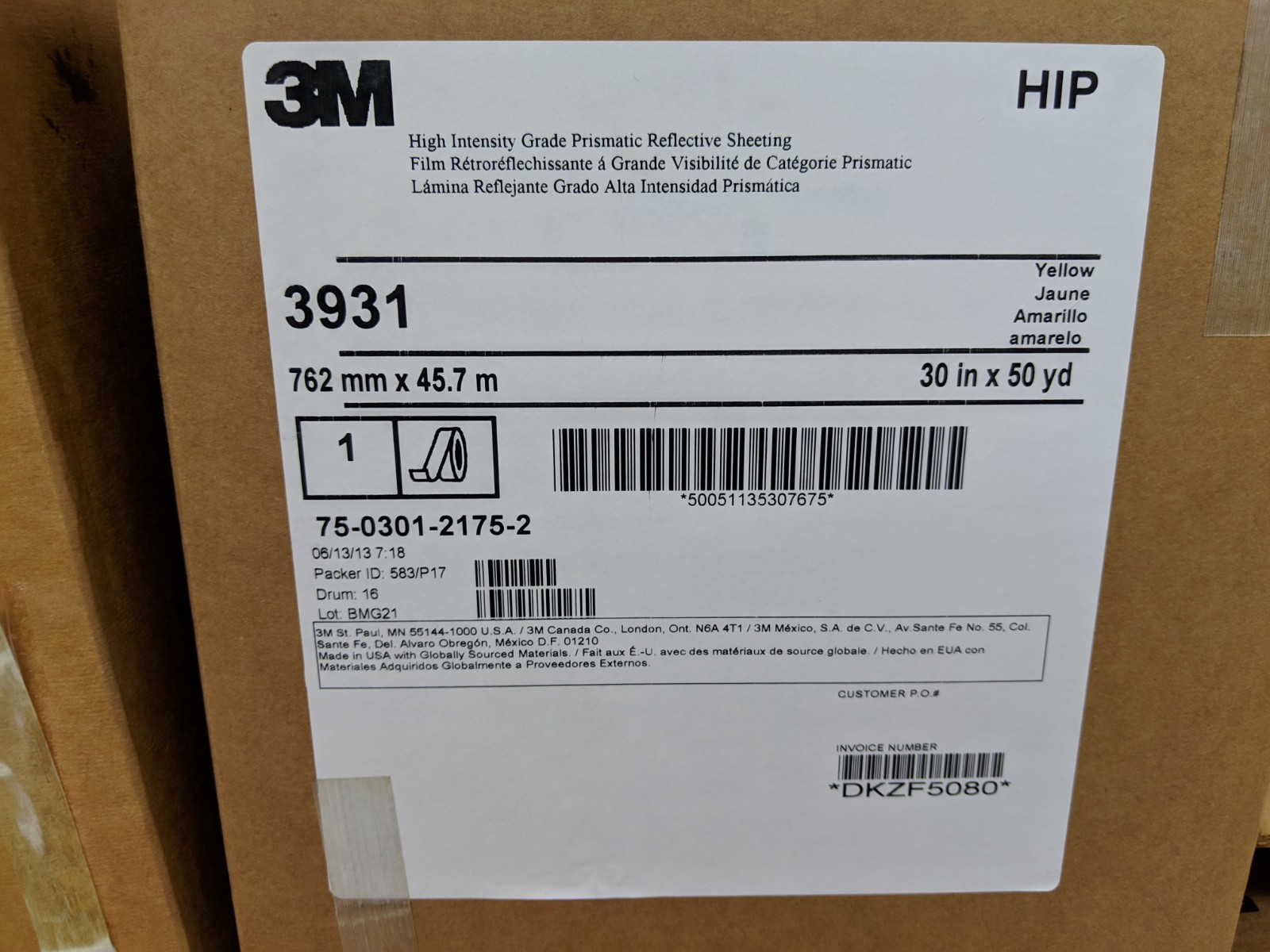 Lot of 19 3M Yellow 3931 High Intensity Reflective Sheeting Tape 30