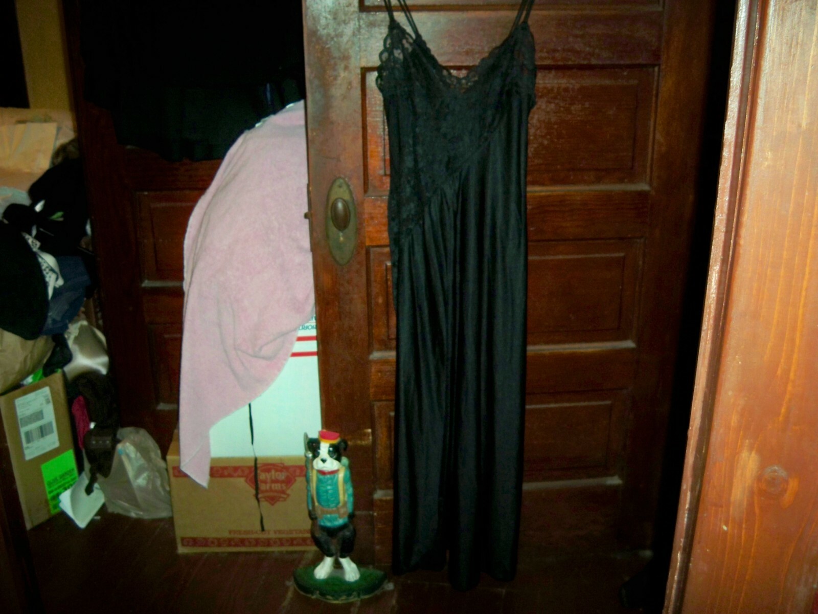 Ladies Sensual Spaghetti Strap,Front Slit Long Black Lace Gown,Size Small