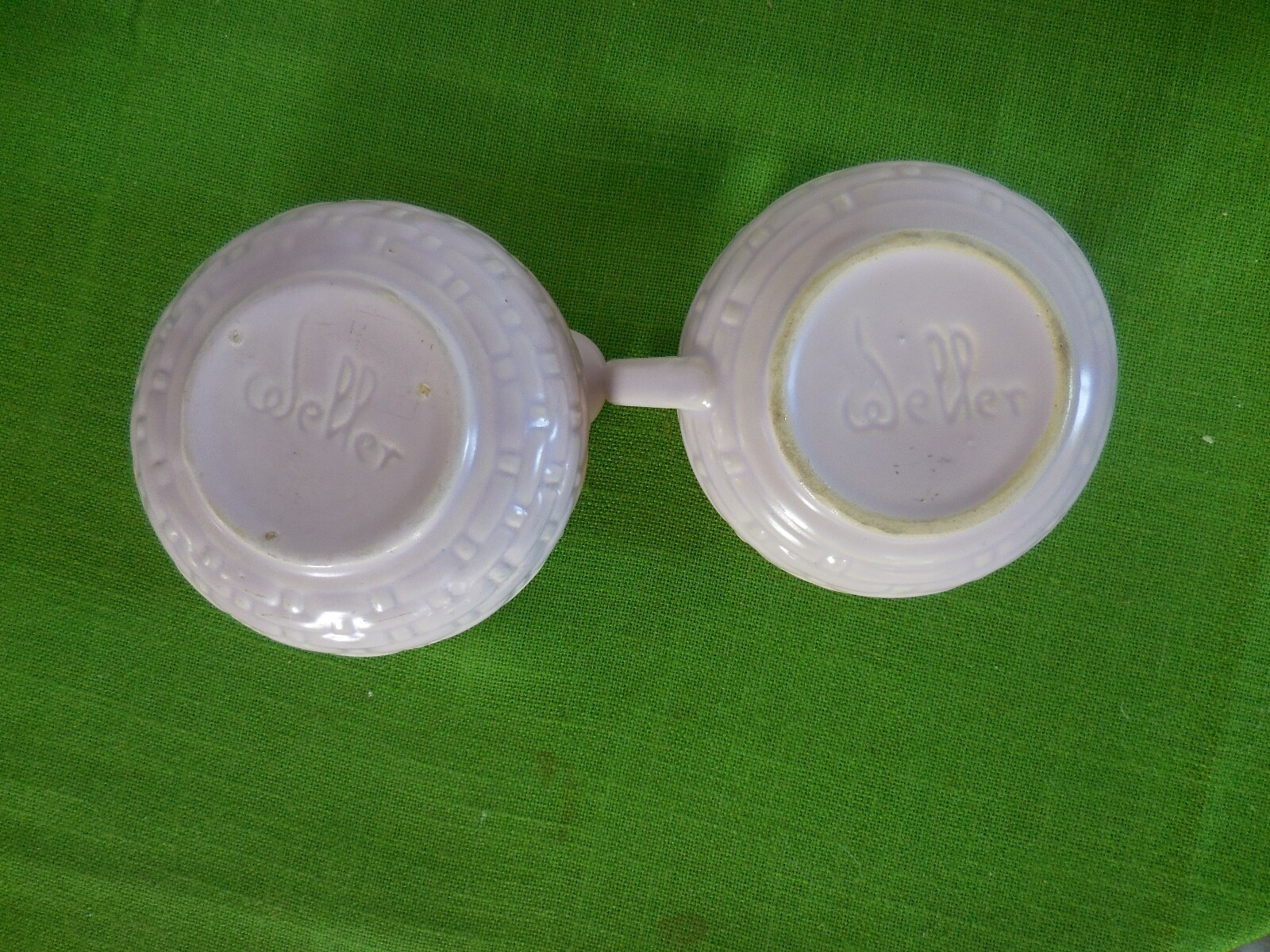 Vintage Weller Pottery Pink Lavender Pierre Set Creamer Sugar Basket Weave