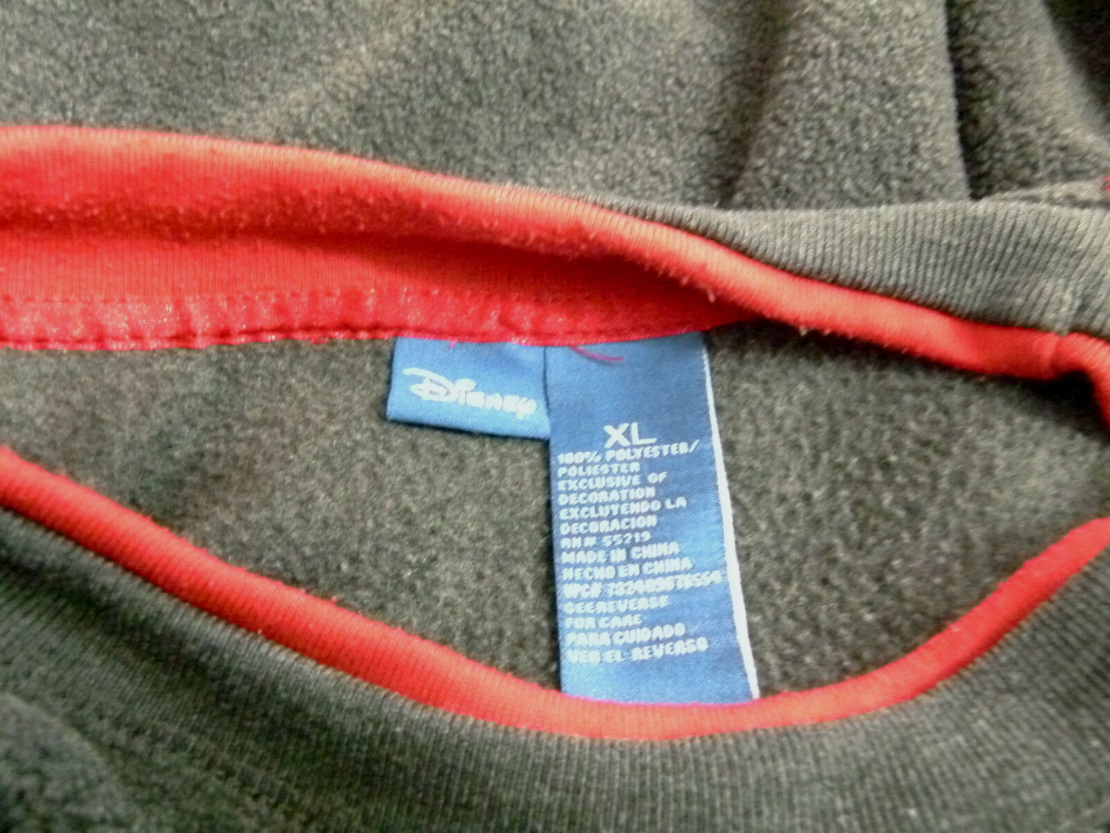 Disney Women's Mickey Mouse Fleece Pull Over Sweatshirt  SZ XL Grey Red