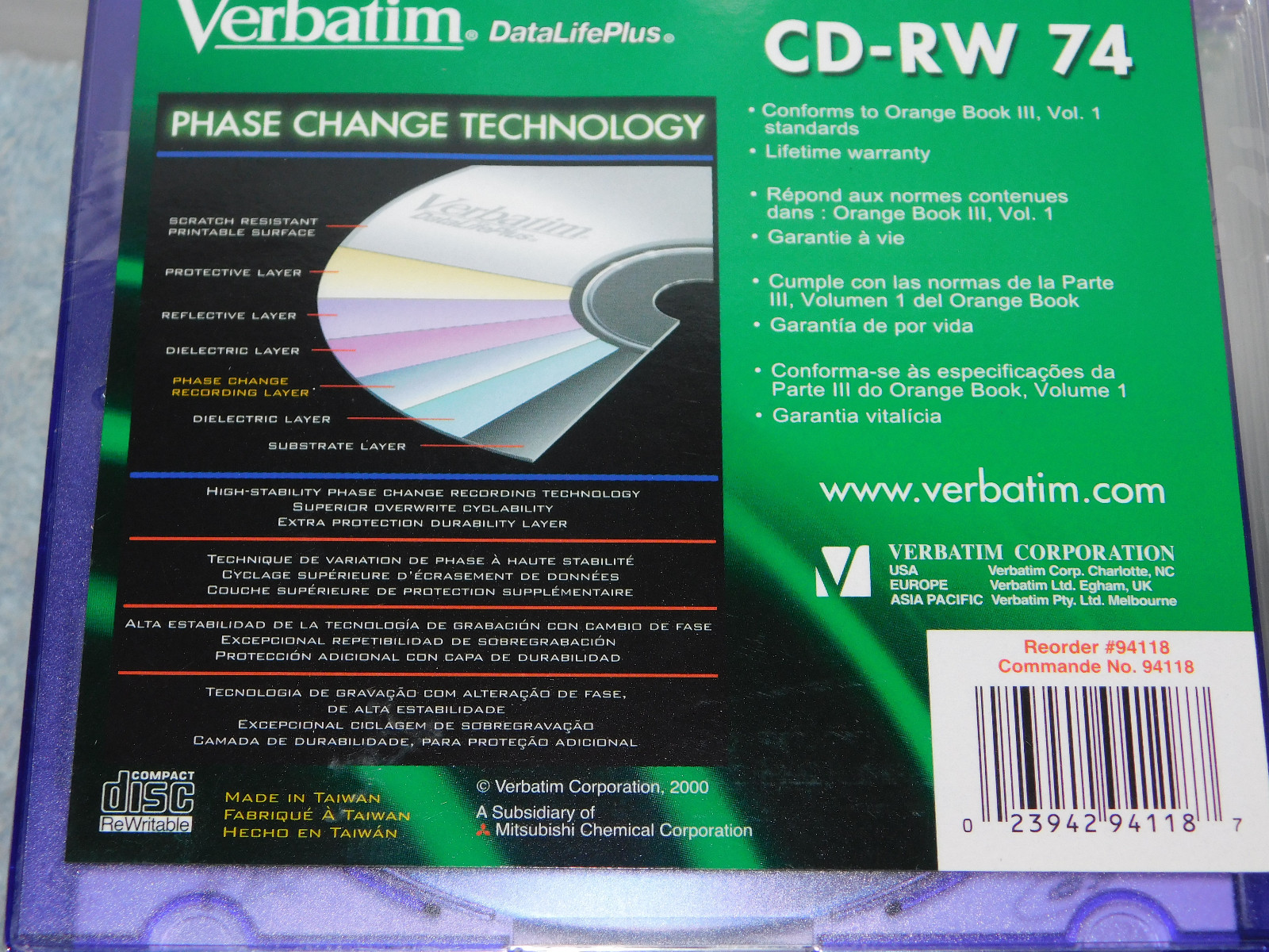 Verbatim CD-RW Discs 650MB/74 min 4X Slim Jewel Case Assorted Colors 20/Pack