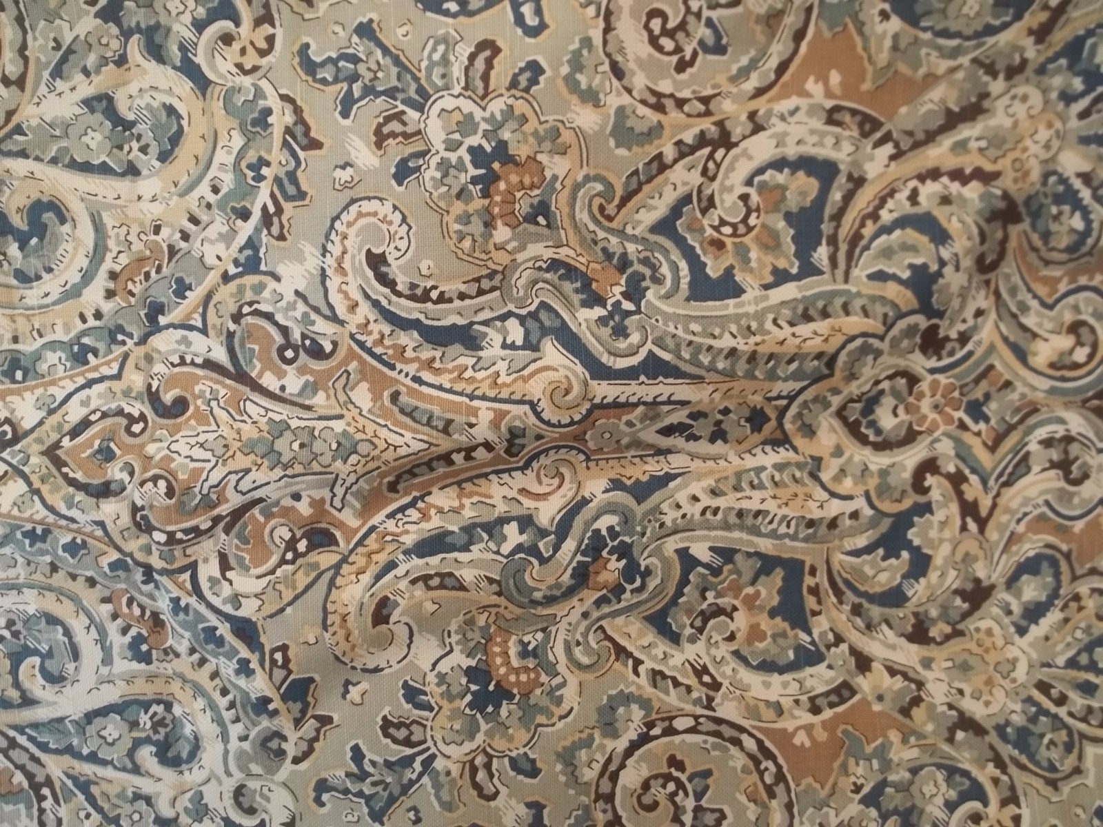 Blue Brown Tan Design Fabric 1 Yard Upholstery Material MT124