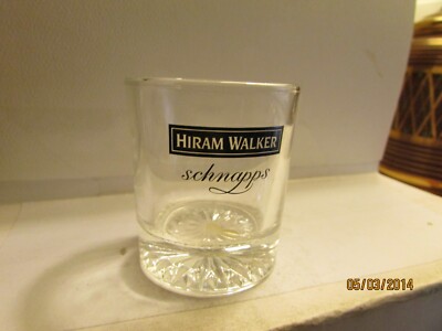 Vintage Hiram Walker Schnapps Clear w/ Black Print Shot Glass  2.25'' Starburst