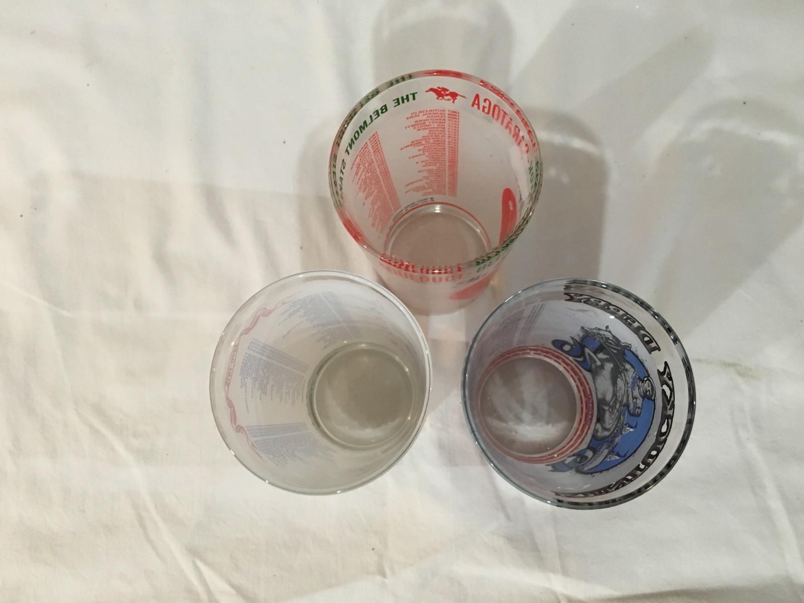 1976 Belmont Stakes, Preakness, and Kentucky Derby Glasses