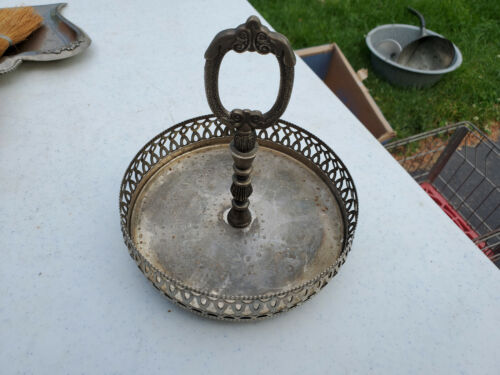 6" Silver Plate Round Tray Handle Footed Serving Trinkets Candy Caddy