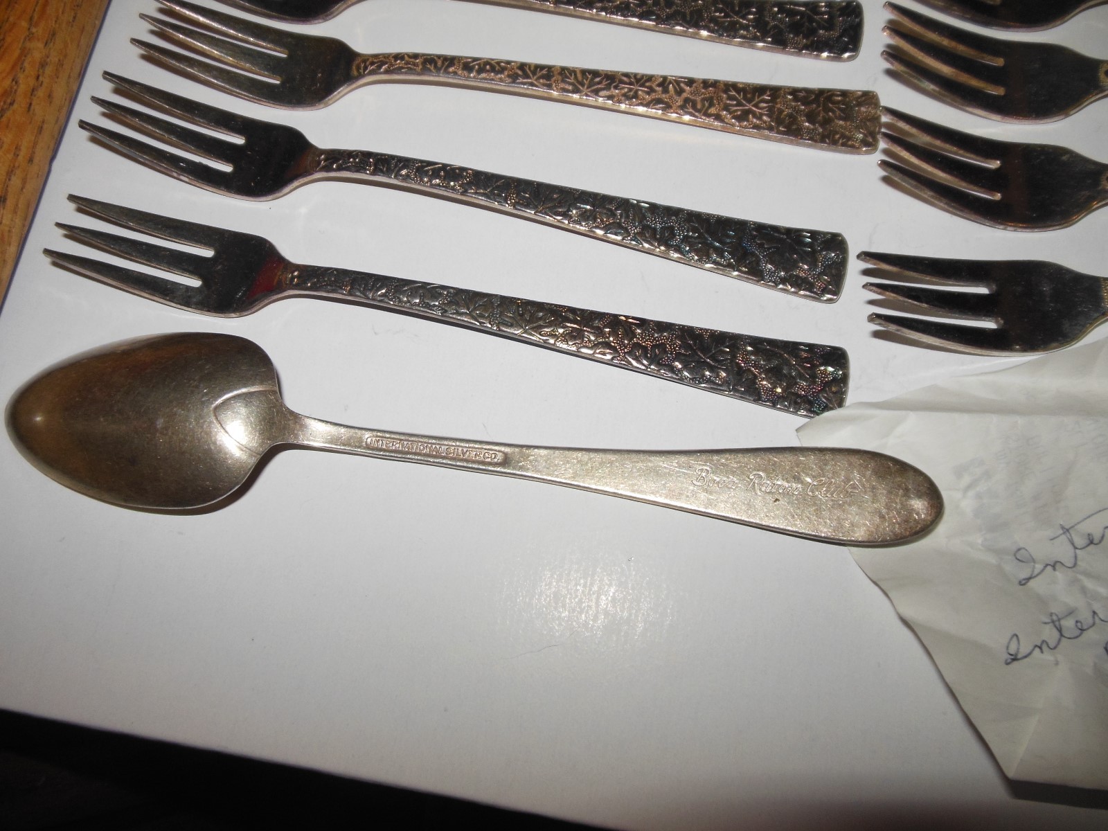 RARE BOCA RATON CLUB FLORIDA INTERNATIONAL SILVER 16  COCKTAIL FORKS & 1 SPOON