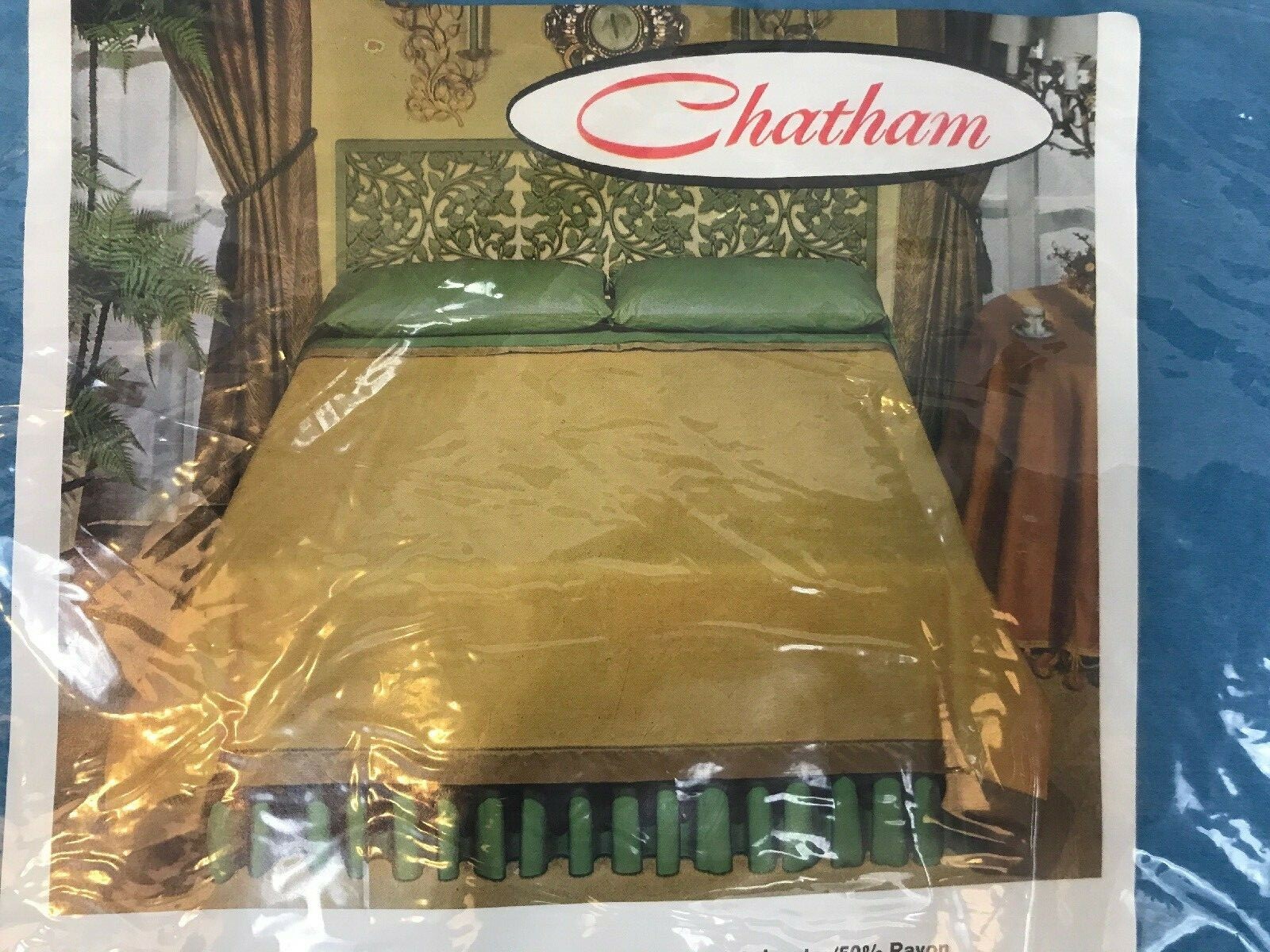 Blanket Vintage Full Twin Blue Woven Satin Binding 72