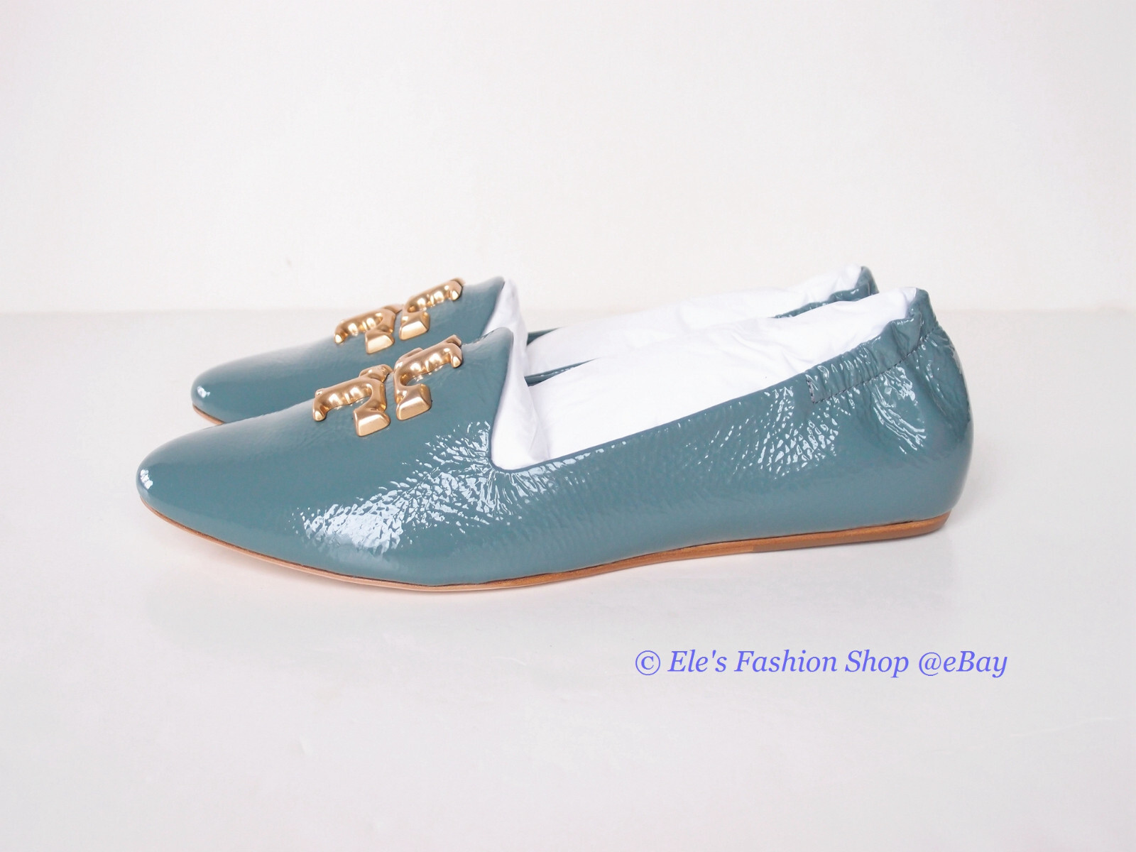 Pre-owned Tory Burch Eleanor Leather Loafer Arctic Blue Us 7.5 8 8.5 9 9.5 Authentic