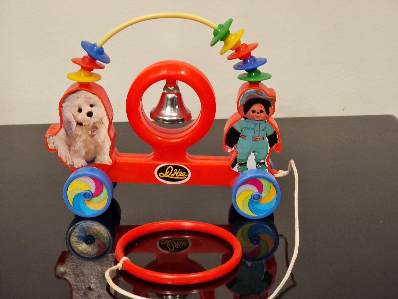 Monchhichi Vintage Pull Toy with Ring Monchichi Sekiguchi Monchhichi Vintage Pull Toy with Ring Monchichi Sekiguchi