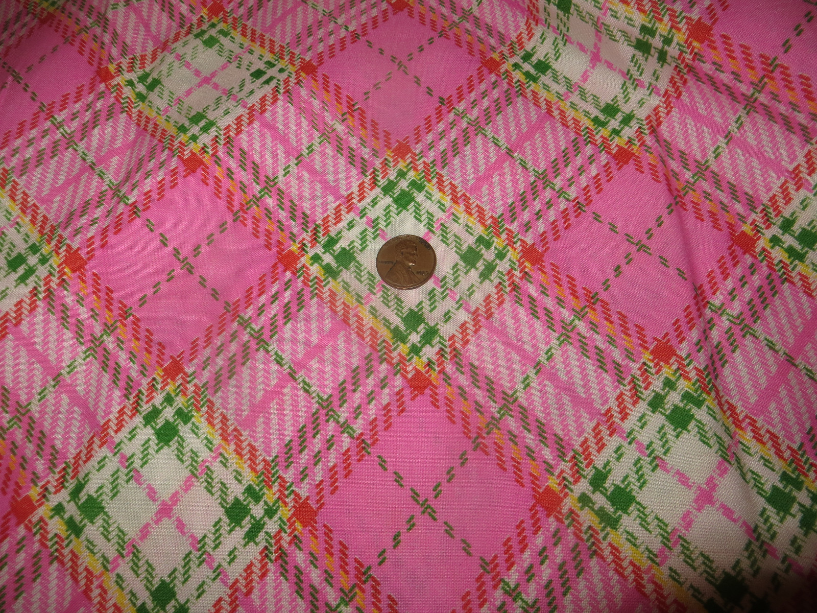 Vintage Pink Plaid Fabric -- 44