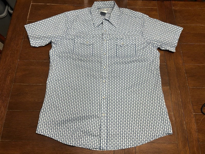 Wrangler Wrancher Shirts Men's Blue Geometric Short Sleeve Button-Up Size XLT