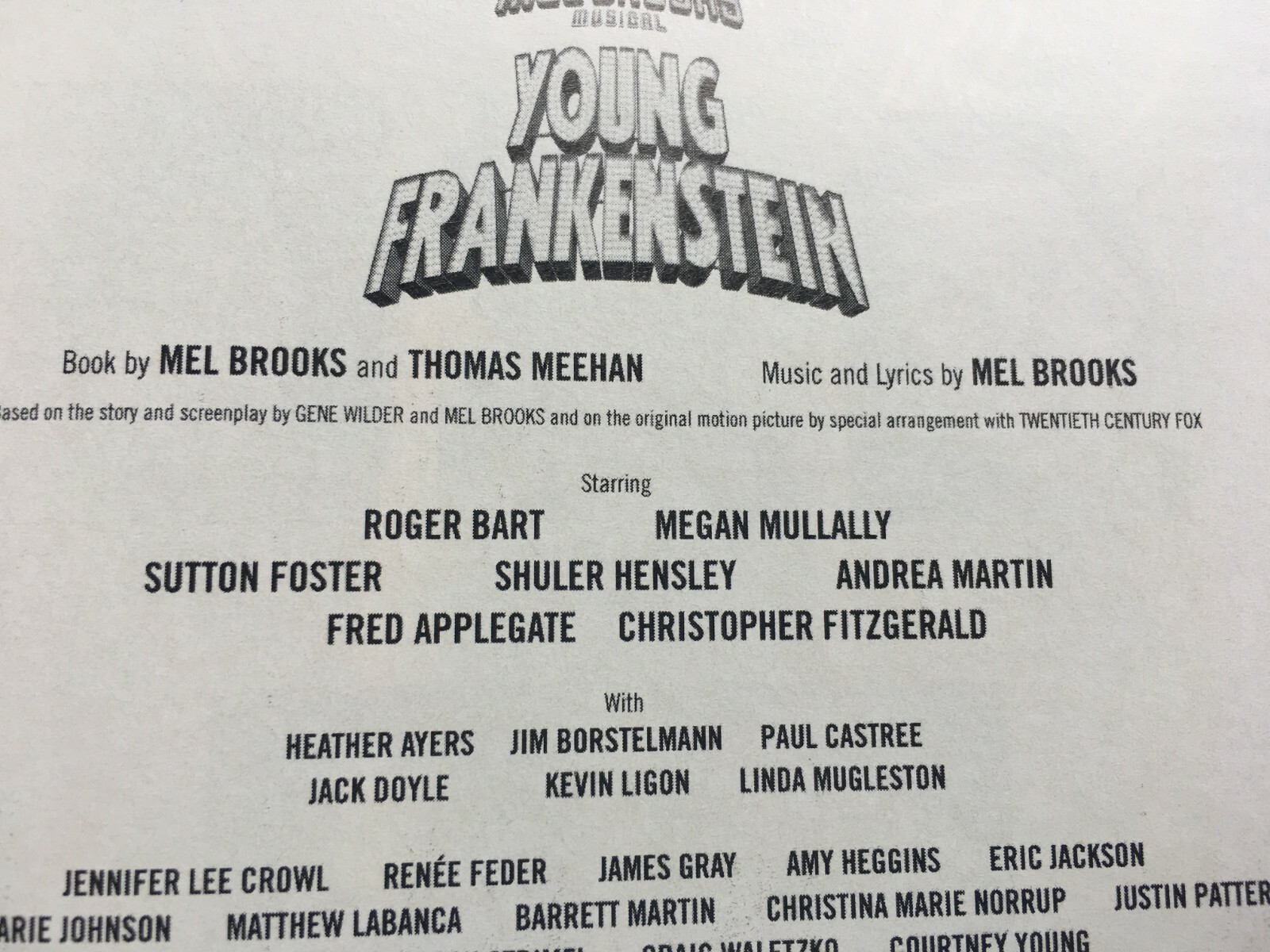 BROADWAY PLAYBILL PROGRAM YOUNG FRANKENSTEIN MEL BROOKS MEGAN MULLALLY HILTON