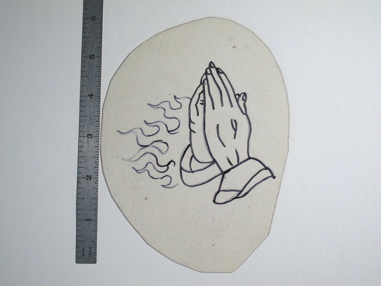 vtg 1960s 1970s Tattoo Flash acetate stencil Praying Hands