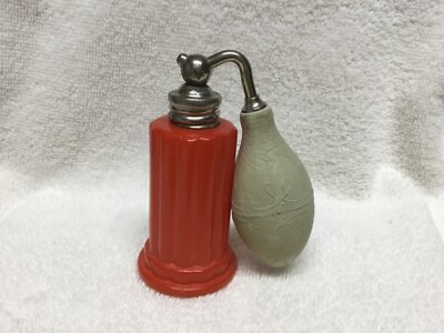 Vintage DEVILBISS Art Deco Orange Satin Glass Perfume Bottle With Atomizer