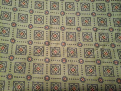 Vintage Cotton Blend Fabric Black & Orange Square Floral on Green 4+ Yd/36