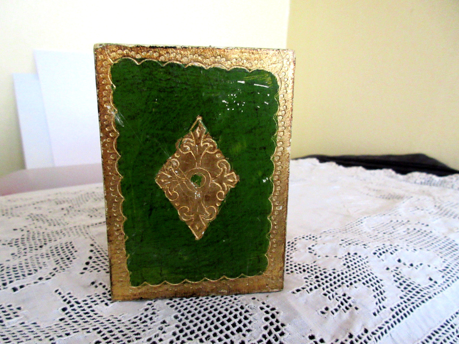 Vintage Italian Florentine Wood Toleware Gold Gilt/Green Pen Pencil Brush Holder