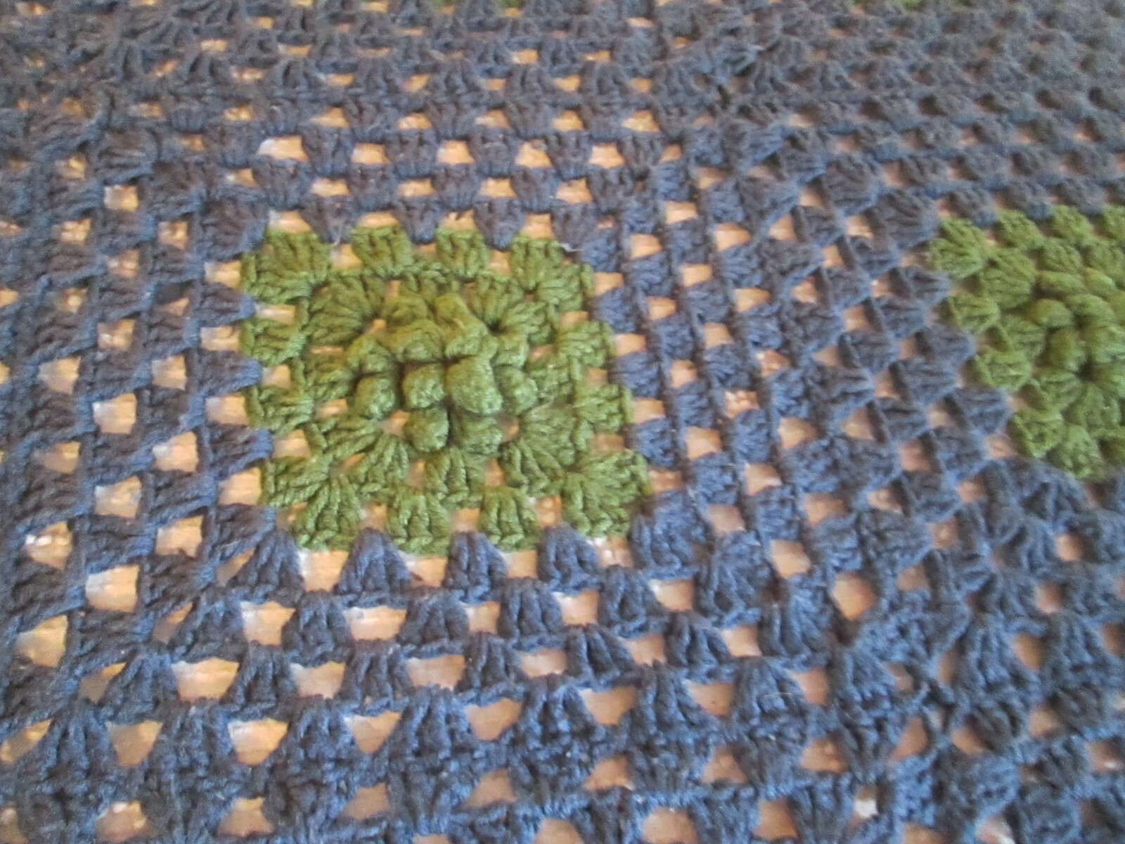 Vtg Granny Crocheted Afghan / Bedspread 3D Roses Flowers Blue & Green 66 X 100