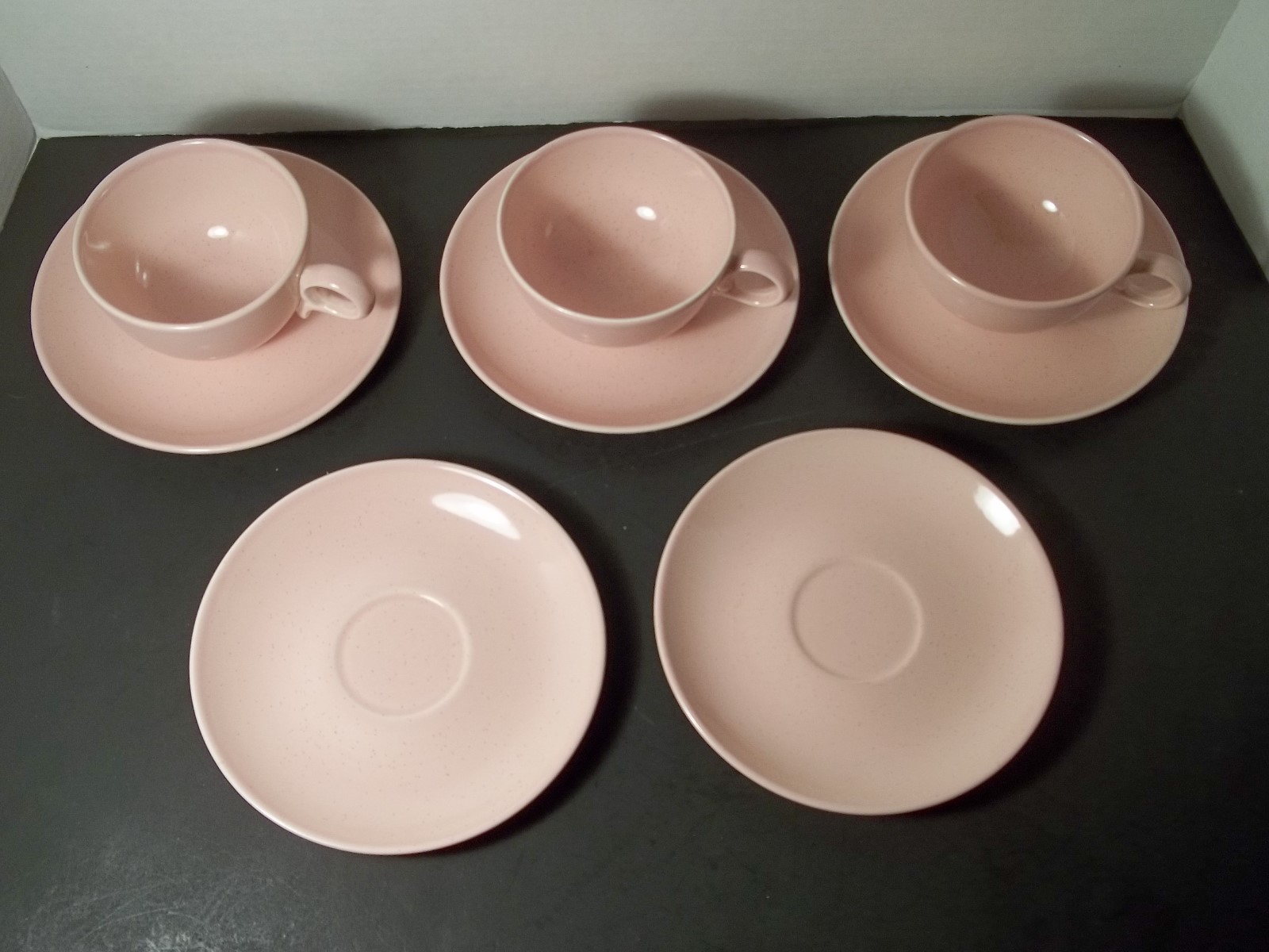 Vintage Mid Century Taylor Smith & Taylor Pink Pebbleford 3 Cups & 5 Saucers #2