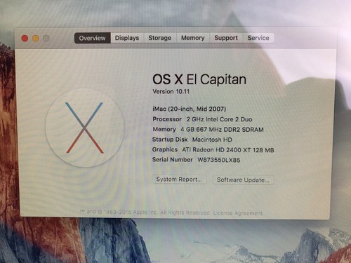 Apple iMac 20” 2.0GHz 4GB 500GB (Mid-2007) El Capitan