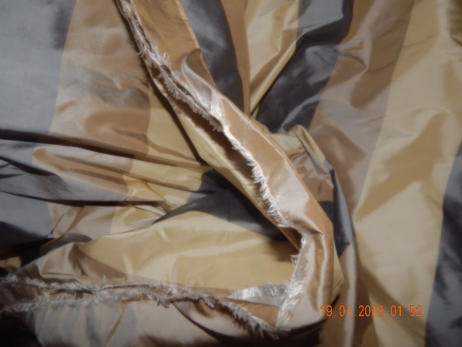 Scalamandre Silk Stripe Plaid Taffeta from Bombay 3 yards Brown Tan Gray Cream