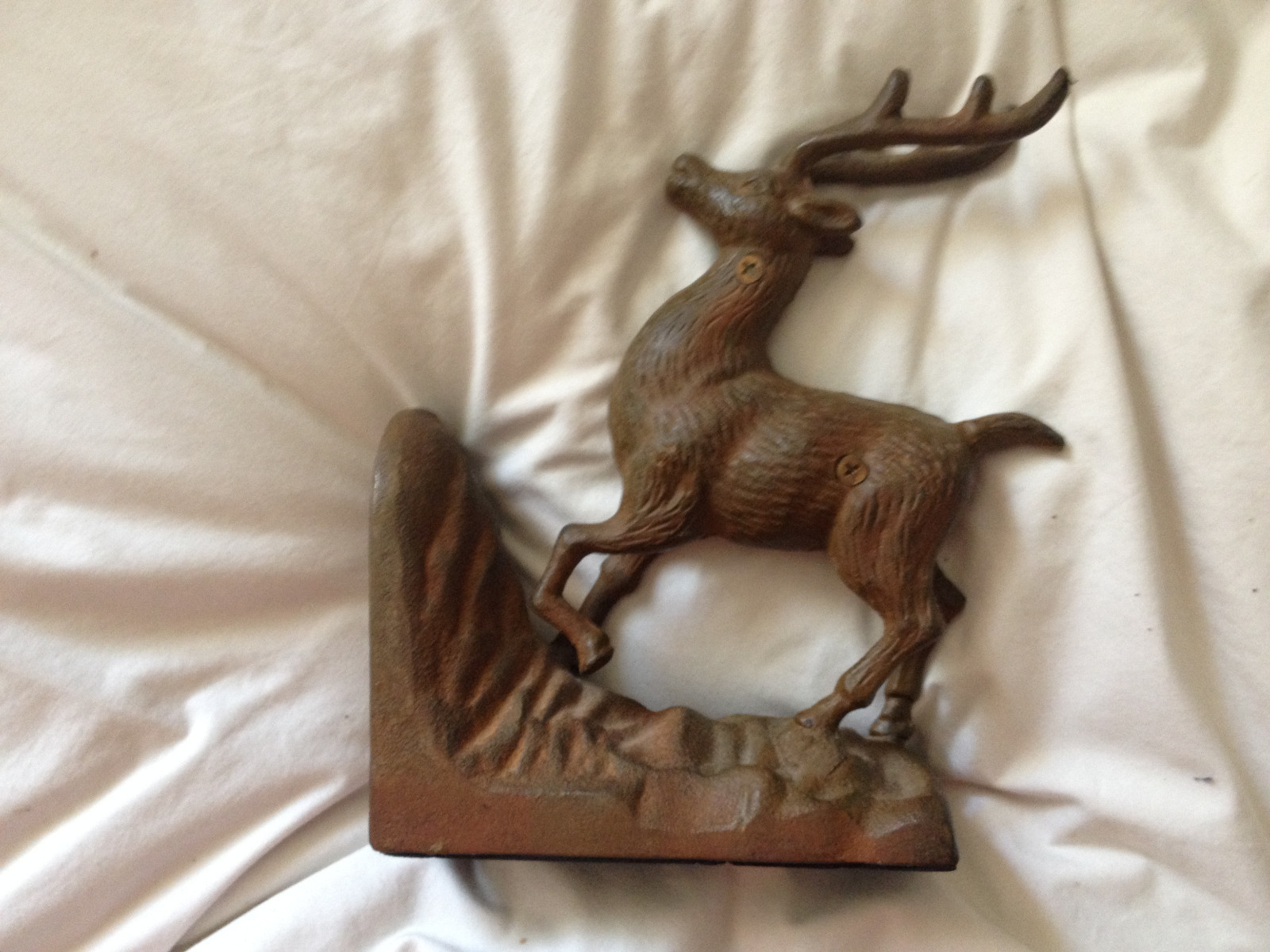 BOOKEND RUSTIC STAG DEER METAL SINGLE HEAVY 8 1/2