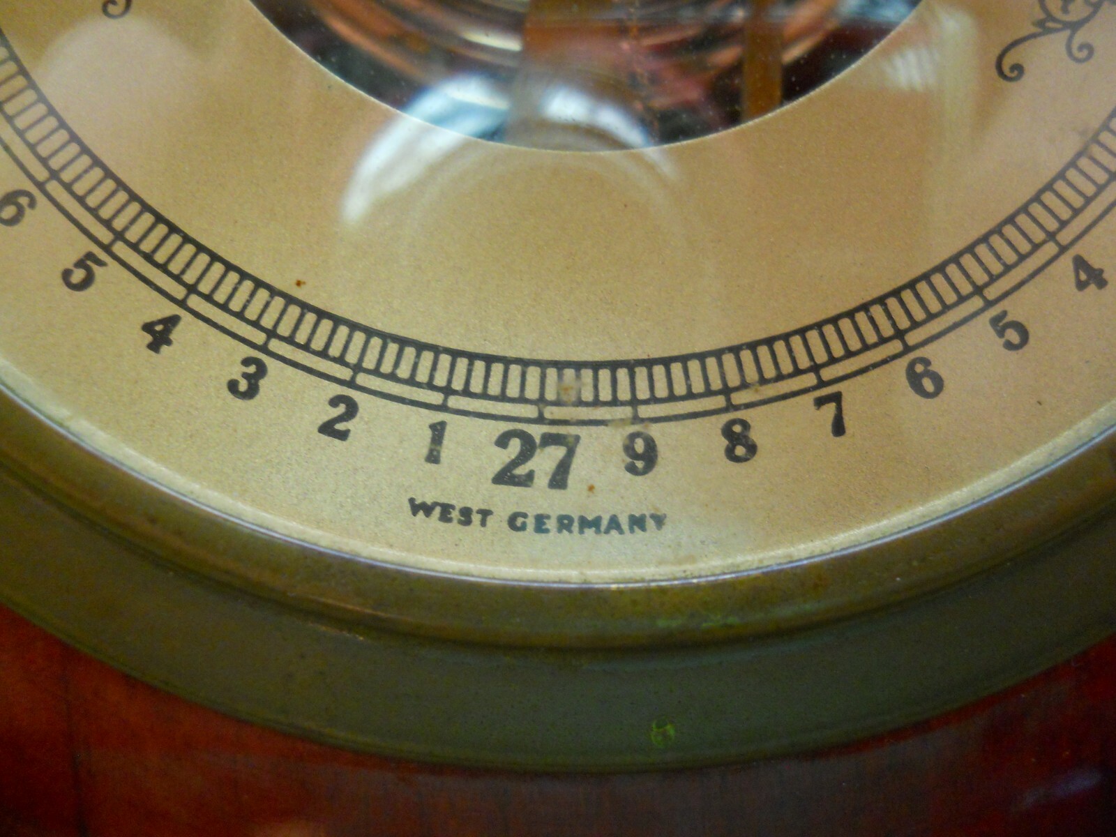 Vintage West Germany Brass & Wood Barometer Ships Wheel Nautical Weather Watch