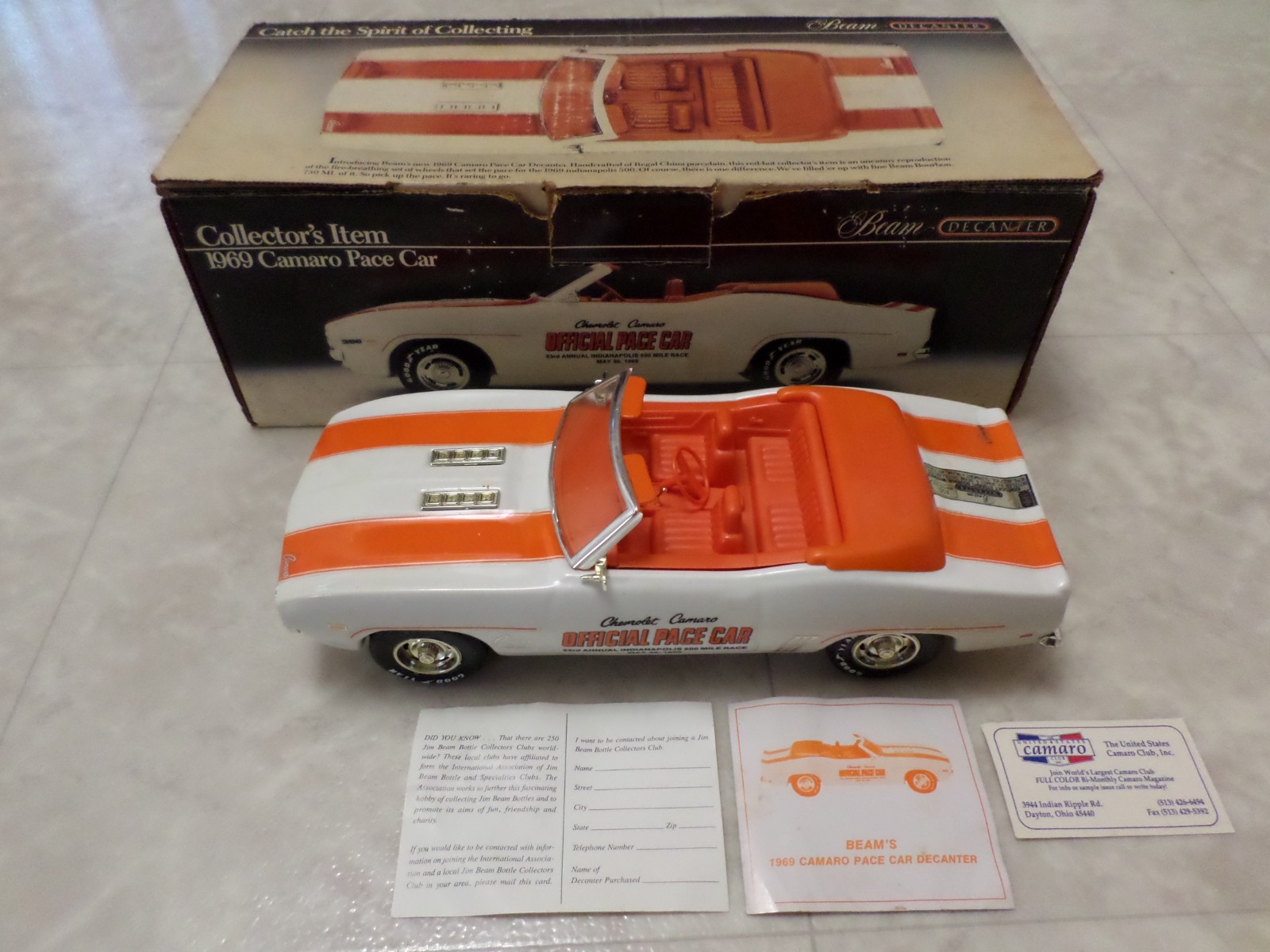 Vintage 1969 Camaro SS Pace Race Car Jim Beam Decanter
