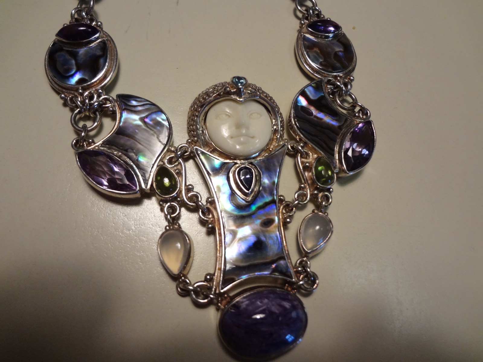 #70 SAJEN 925 STERLING SILVER- ABALONE & STONES GODDESS NECKLACE