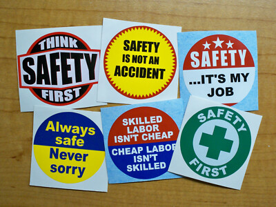 6-pack Safety Hard Hat Stickers | Think Safety First Foreman Laborer Decal Funny