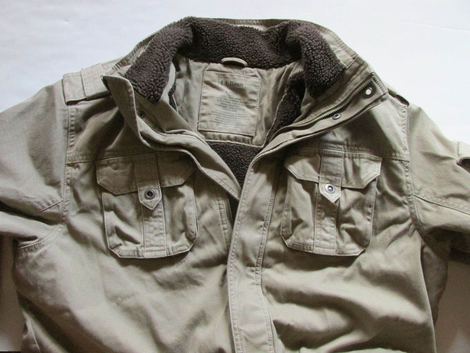 L.L. Bean VN05492 Khaki Field Jacket Thinsulate Fleece Lined L.L. Bean VN05492 Khaki Field Jacket Thinsulate Fleece Lined