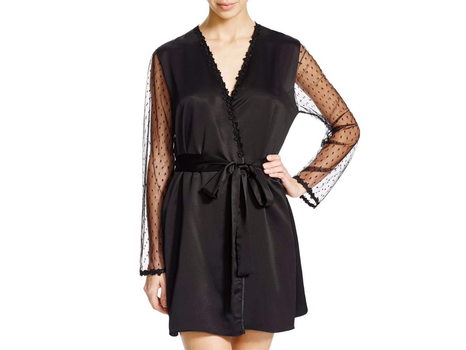 Flora Nikrooz Showstopper Charmeuse Coverup Black XS new